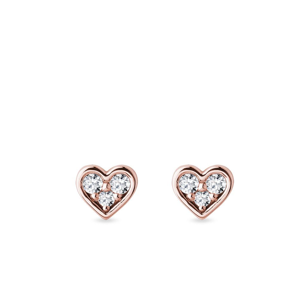 Heart Earrings with Diamonds in Rose Gold | KLENOTA