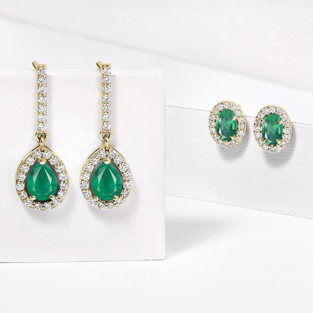 Gold-Diamant Ohrringe mit Smaragden | KLENOTA