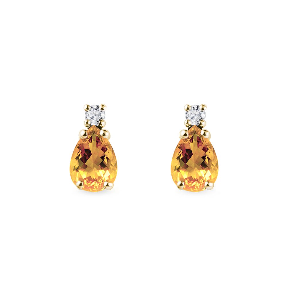 Boucles d'oreilles en or jaune serties de citrines et de diamants | KLENOTA