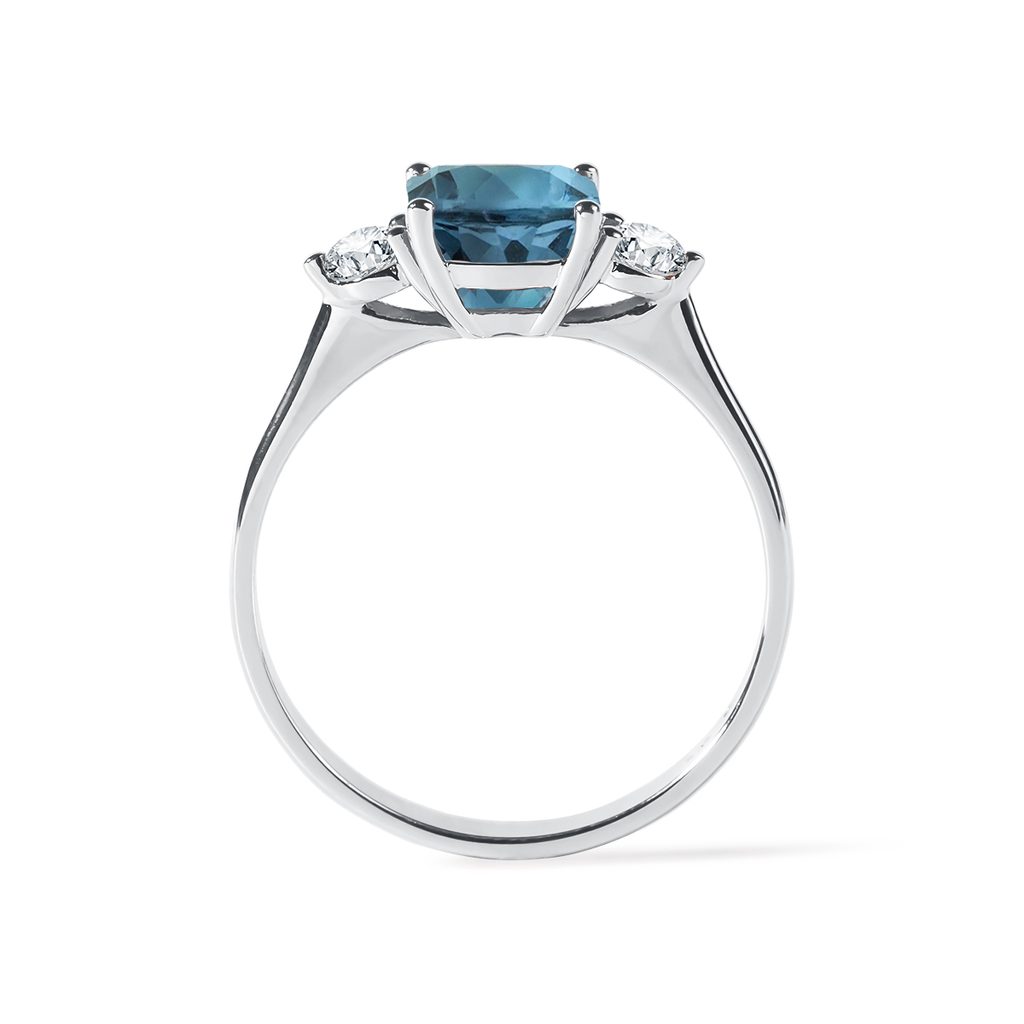 Cushion cut blue topaz ring | Blue topaz halo ring | Luxuria
