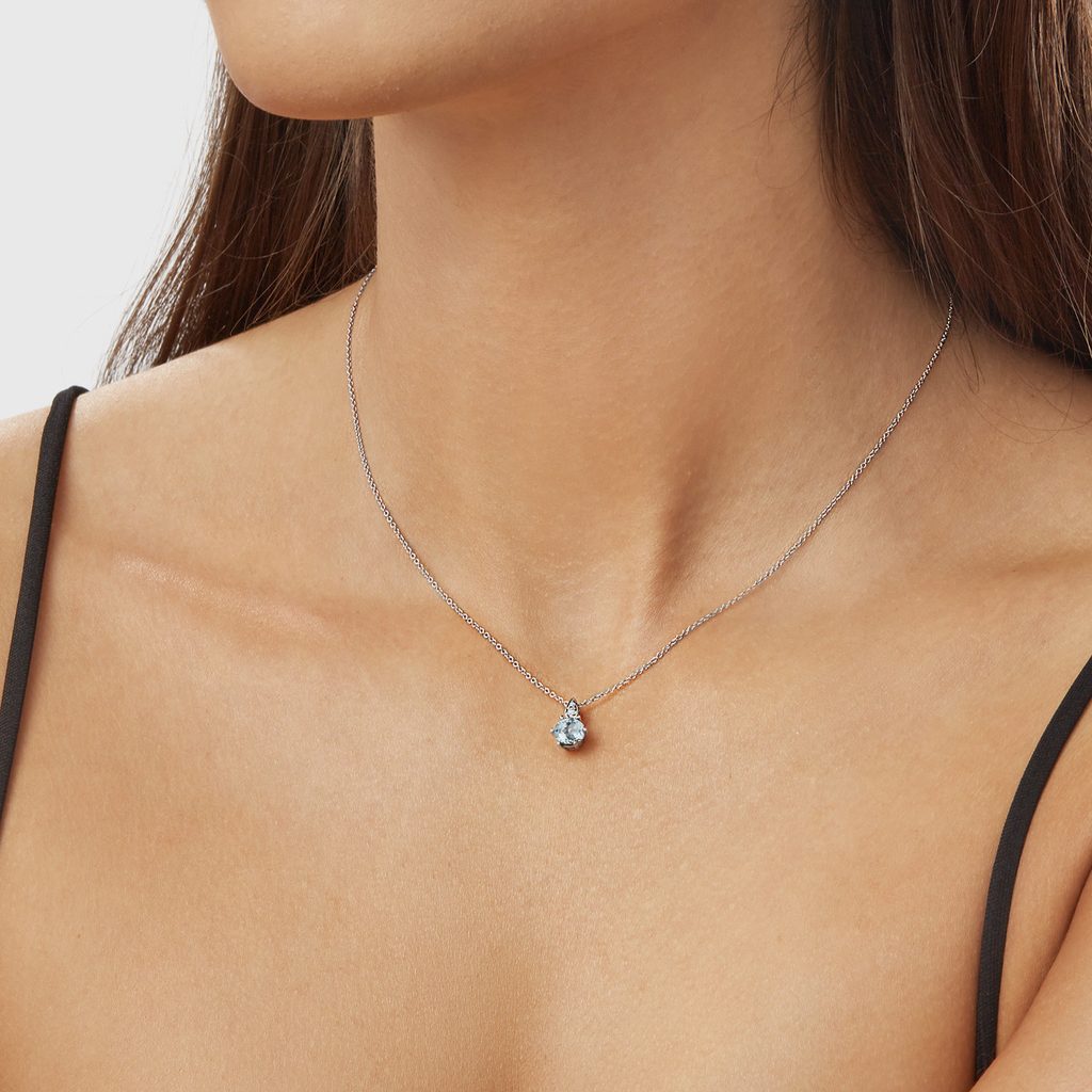 Aquamarine and Diamond White Gold Necklace | KLENOTA