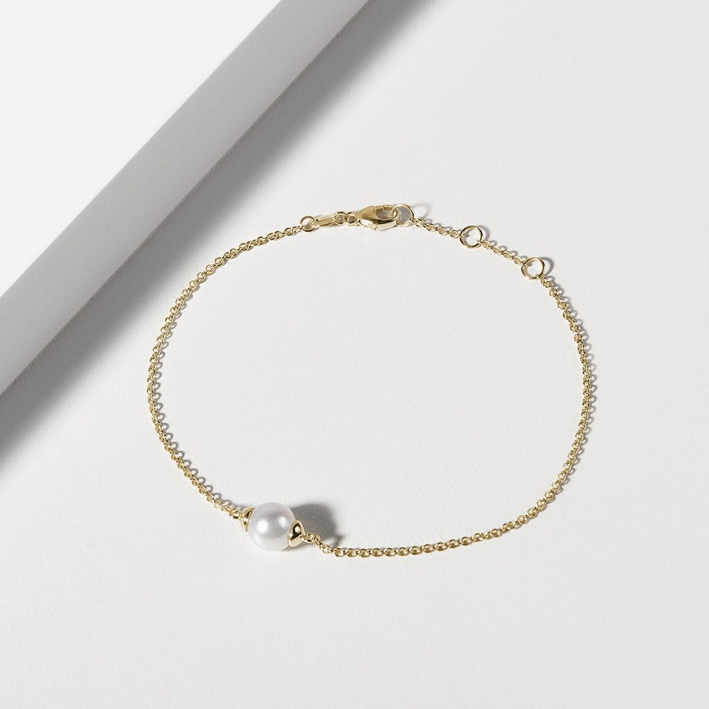 Armband mit Perle in gelbem 14kt Gold | KLENOTA