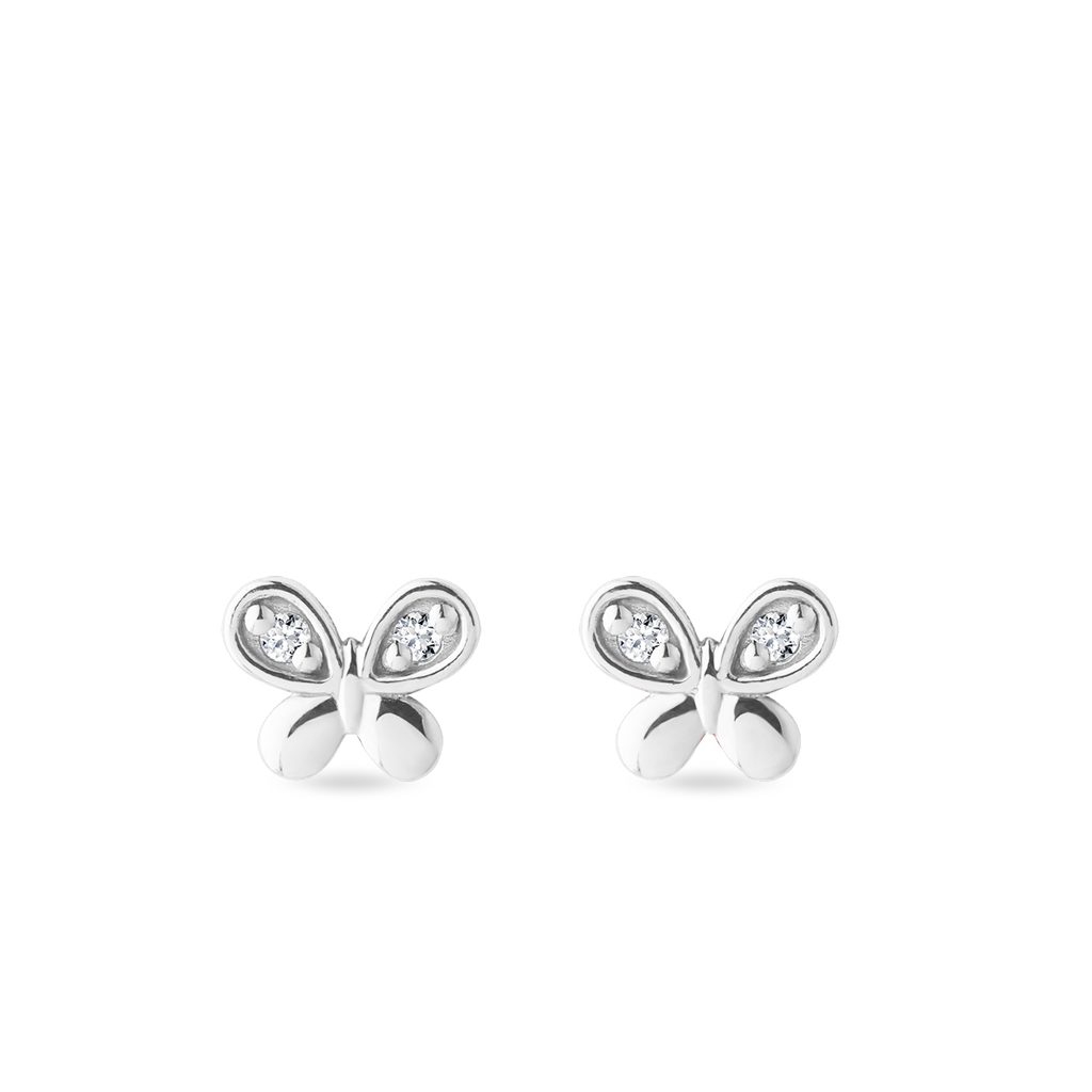 Butterfly earrings with diamonds in white gold | KLENOTA