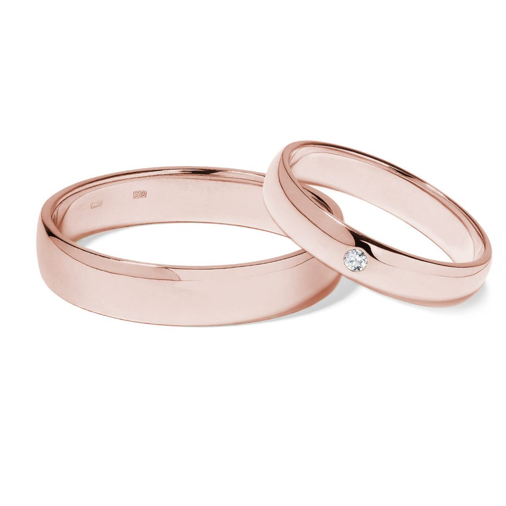 Modern Wedding Ring Set in Rose Gold | KLENOTA