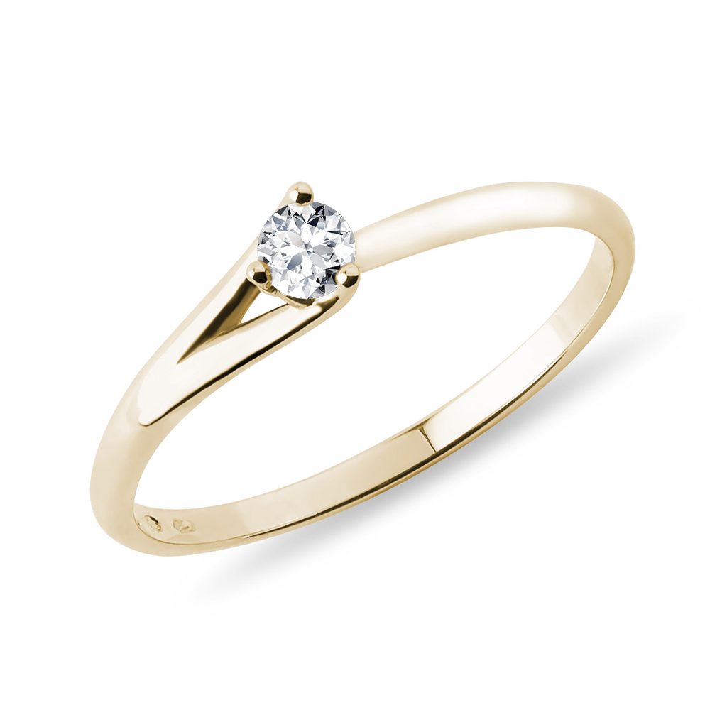 Asymmetric Gold Ring with Brilliant | KLENOTA