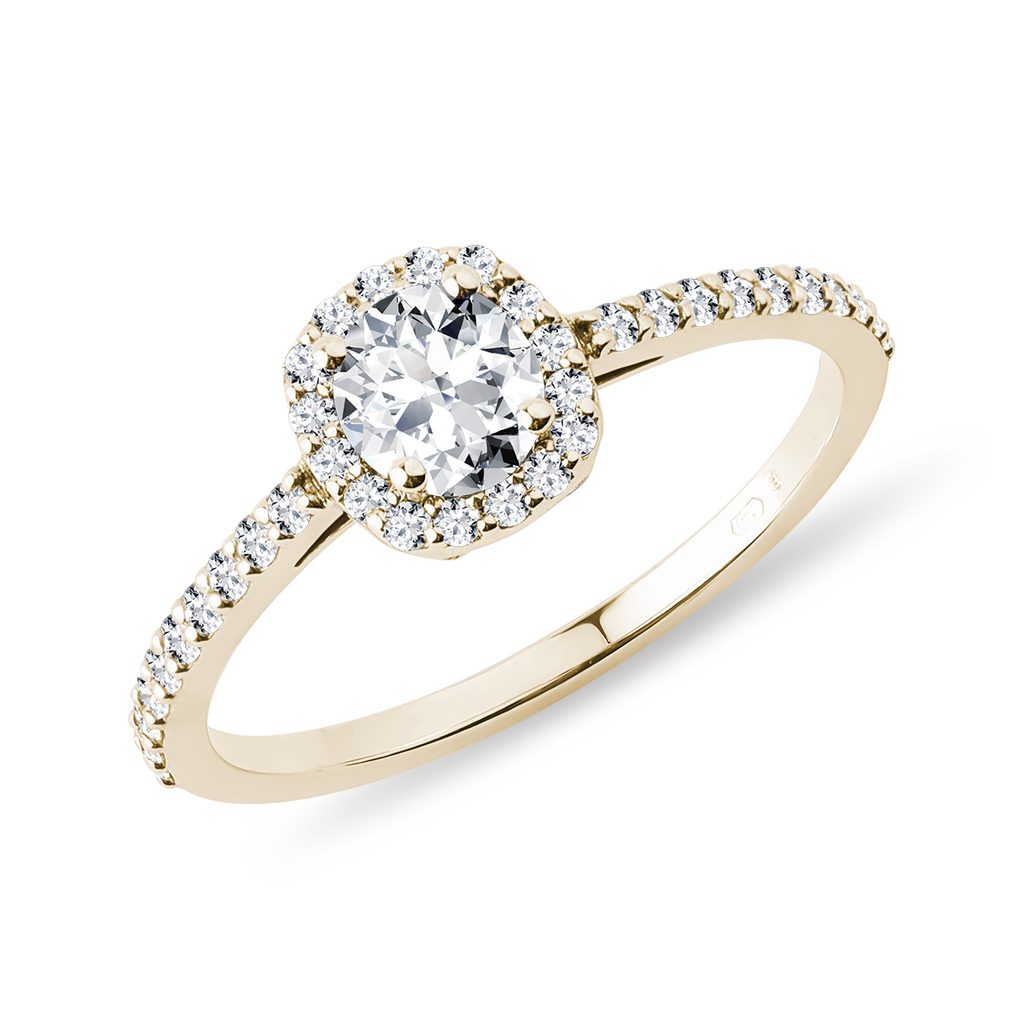 Diamant Halo-Verlobungsring aus Gelbgold | KLENOTA