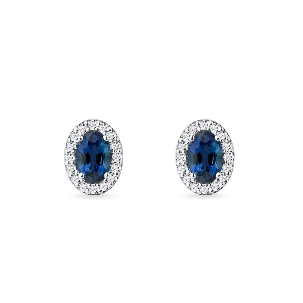 White Gold Earrings with Oval Sapphires and Brilliants | KLENOTA