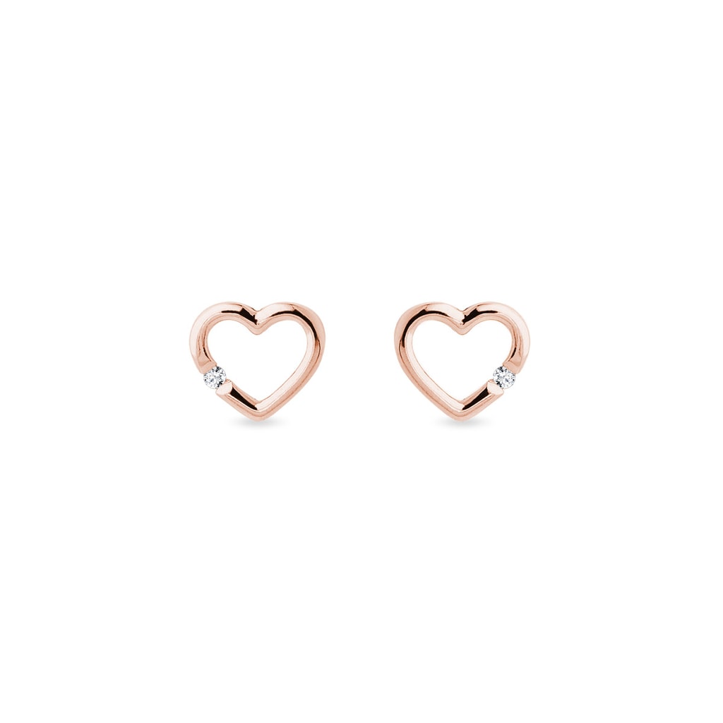 Boucles d'oreilles coeurs en or rose et diamants | KLENOTA