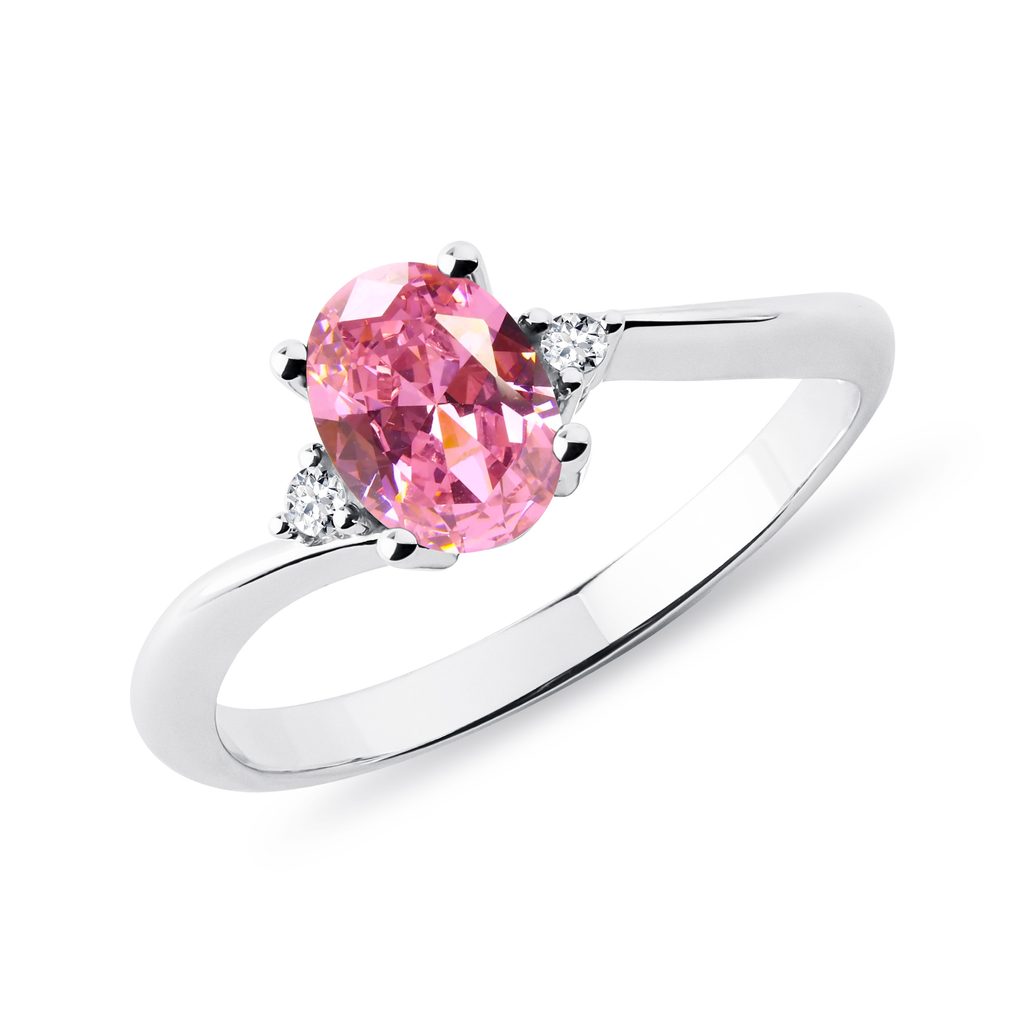 Bague avec saphir rose et diamants en or blanc KLENOTA