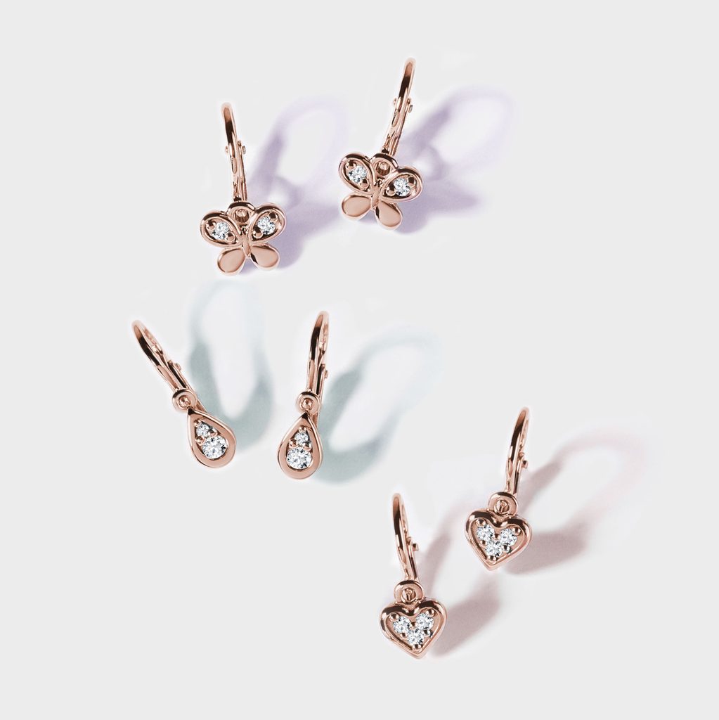 18K Gold Pink and White Enamel Butterfly Earrings for Baby, Toddler, or Little Girls | Jewelry Vine