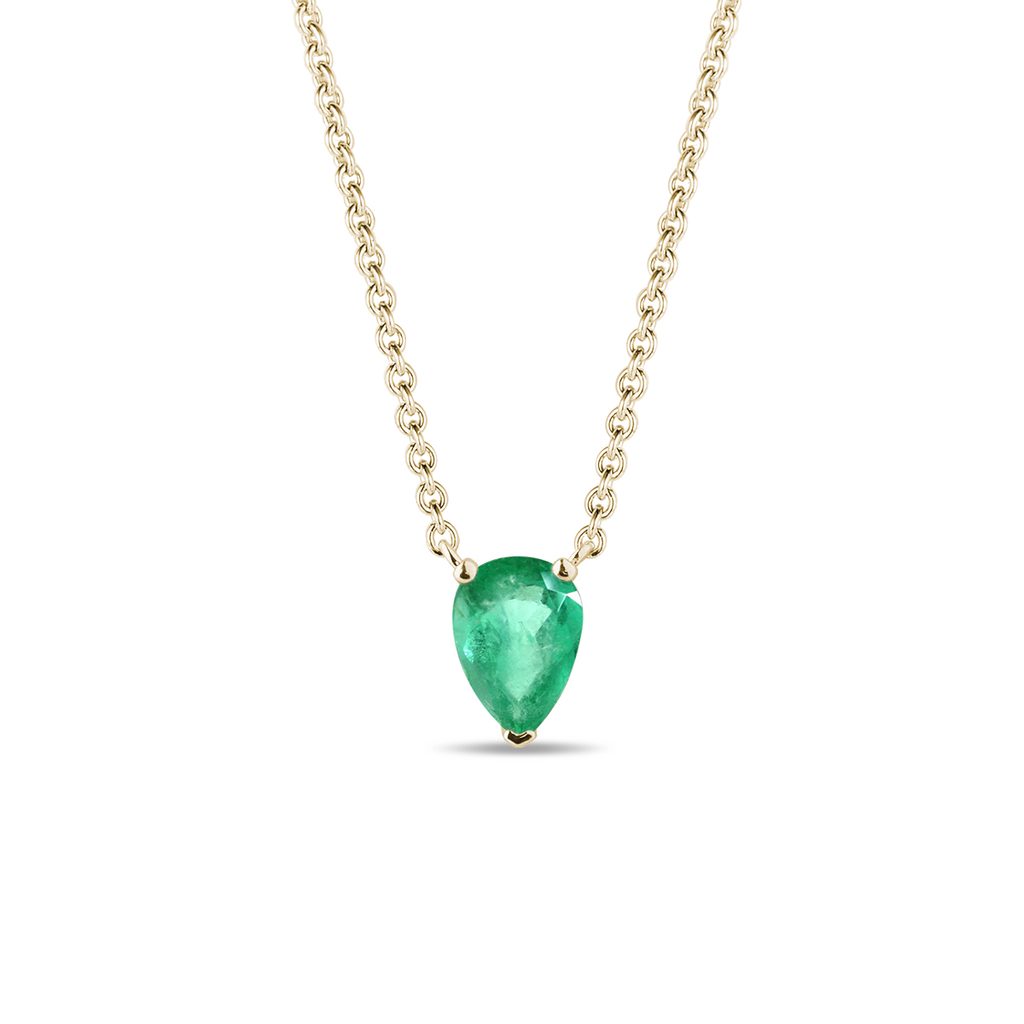 Zlatý náhrdelník kapka se smaragdem | KLENOTA