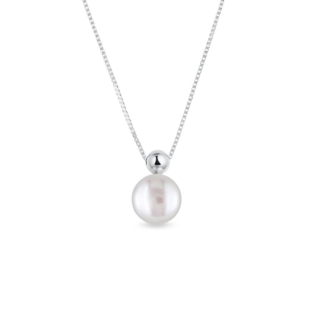 Náhrdelník s perlou v bílém zlatě | KLENOTA