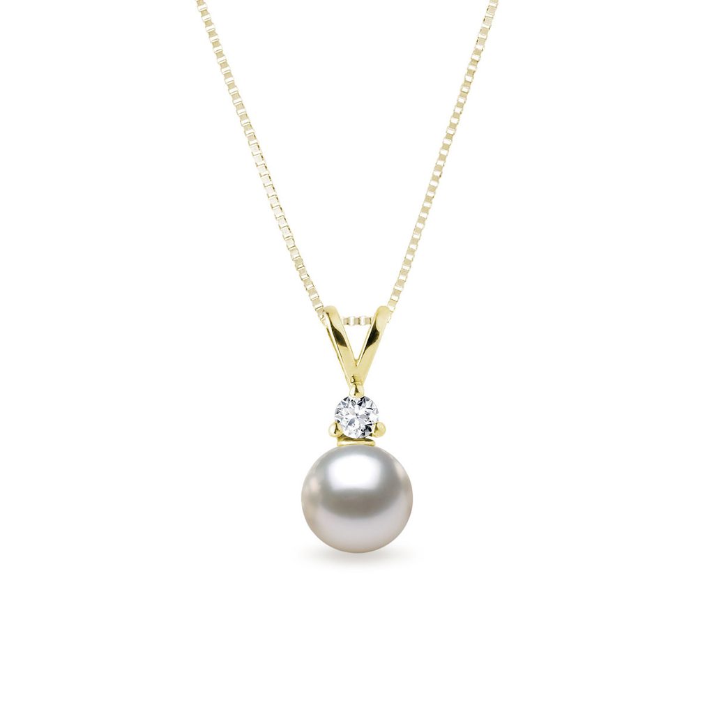Collier de perles en or jaune avec diamant | KLENOTA