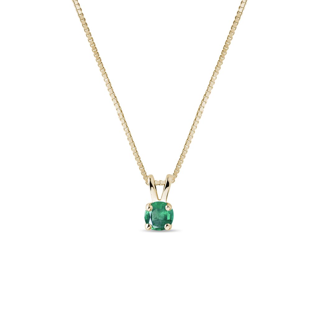 Zlatý náhrdelník s kulatým smaragdem | KLENOTA