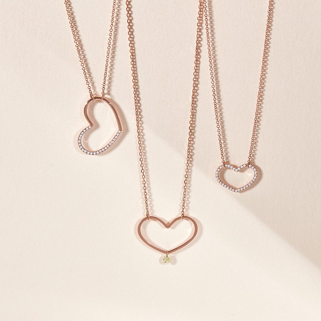 Collier en or rose avec pendentif motif cœur et diamants | KLENOTA