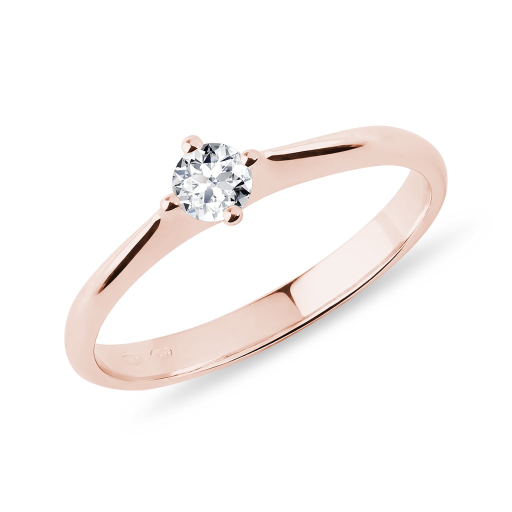 Minimalistický prsteň z ružového zlata s diamantom | KLENOTA