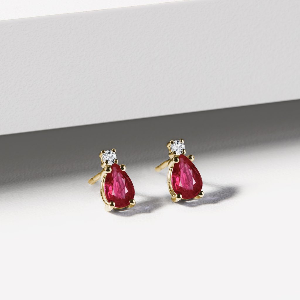 Gem Stone King 14k Yellow Gold Red Ruby and Red Ruby Two Stone Dangle Stud  Earrings For Women (1.01 Cttw, Gemstone July Birthstone, Round 4MM, Round  3MM) - Walmart.com