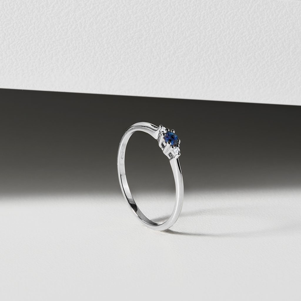 14k Gold Diamond Ring with Sapphire | KLENOTA