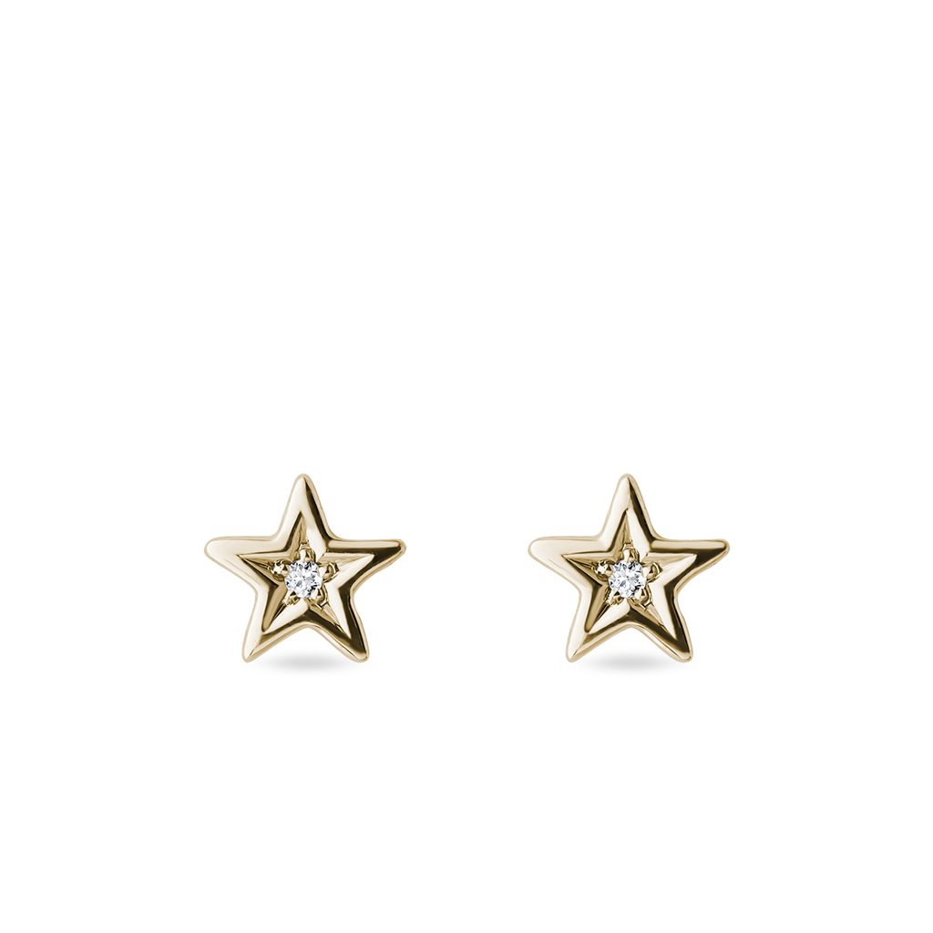 Zlaté náušnice ve tvaru hvězdy s diamanty | KLENOTA