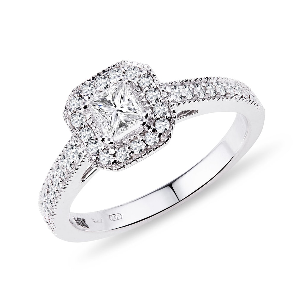 Diamantový zásnubní prsten princess z bílého zlata | KLENOTA