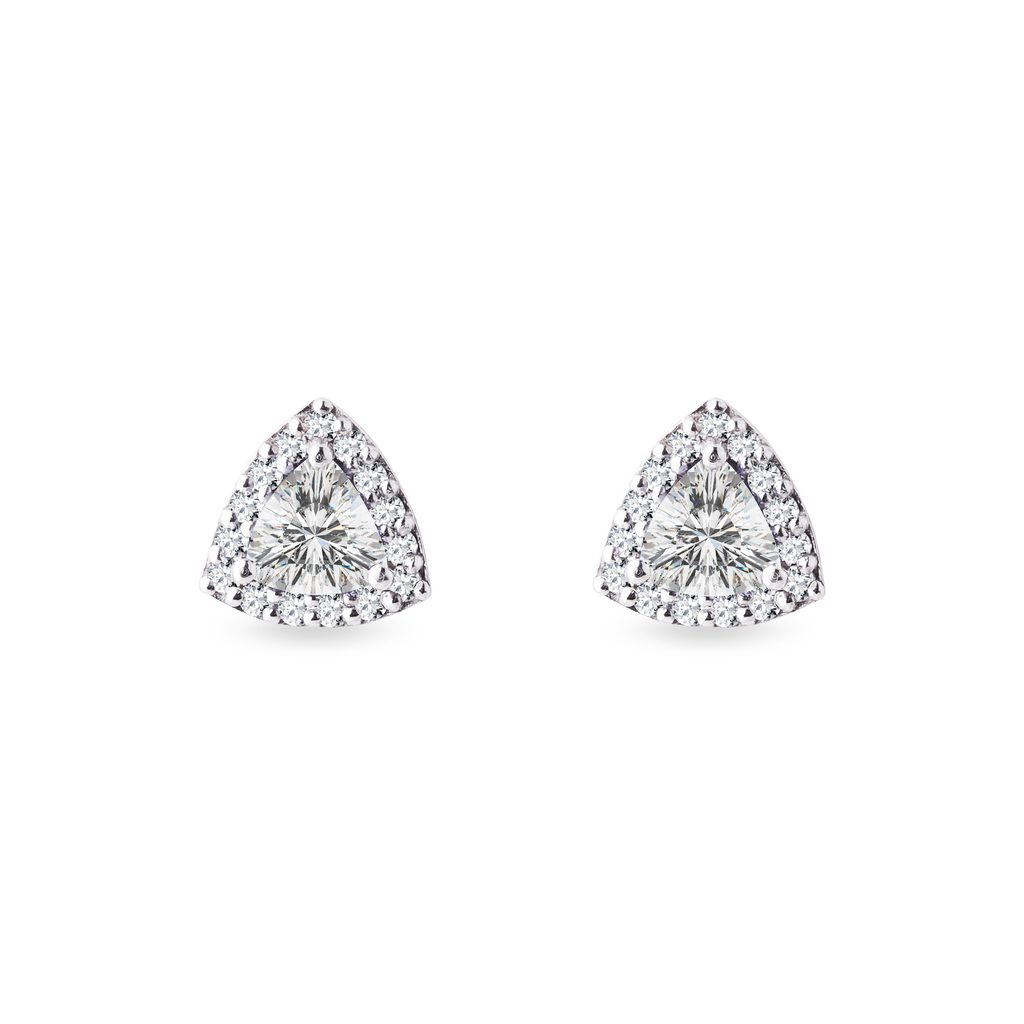Boucles d'oreilles en or blanc avec diamants taille trillion et brillants |  KLENOTA