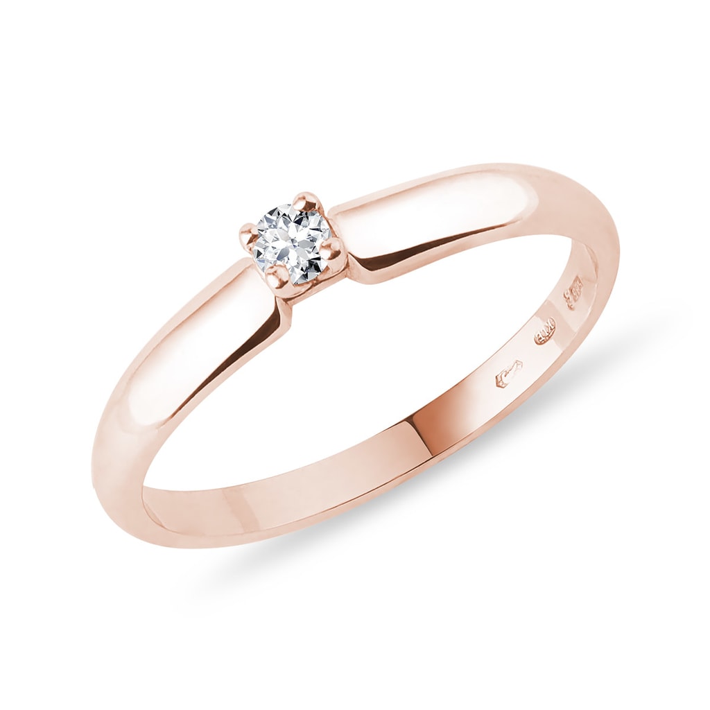 Prsten z růžového zlata s briliantem | KLENOTA