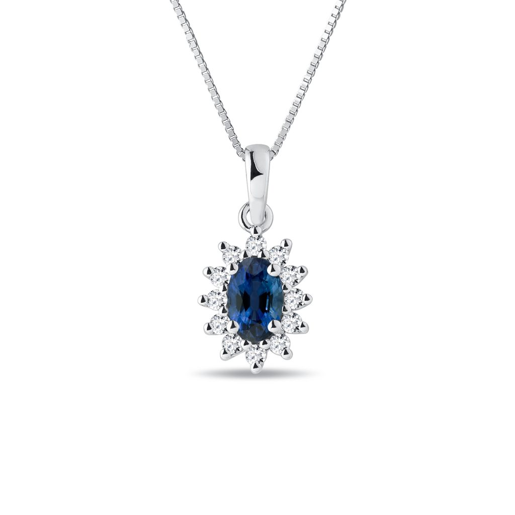 Beautiful Natural White Diamond Floral Pendant Necklace 3mm Round Blue