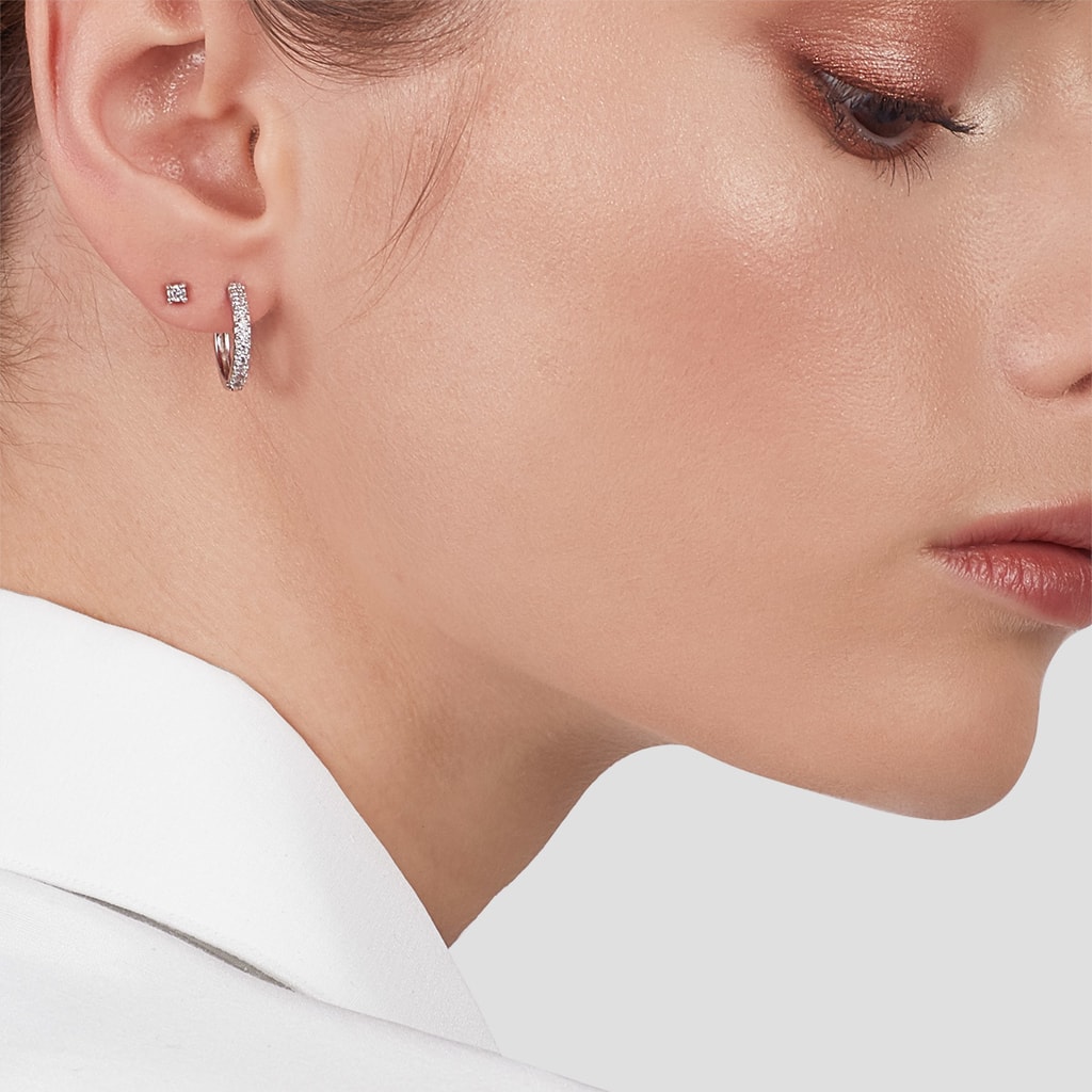 Circular Earrings with Diamonds in White Gold | KLENOTA