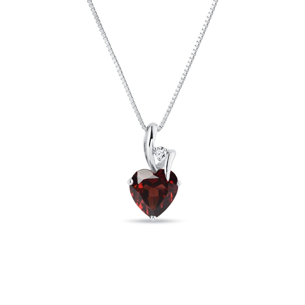 Zlatý náhrdelník srdce s granátem a diamantem | KLENOTA