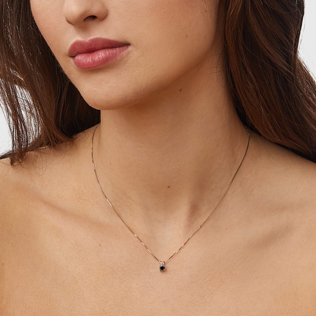 Natural Black Diamond Necklace, 14k Solid Gold Diamond Necklace, 7x5mm