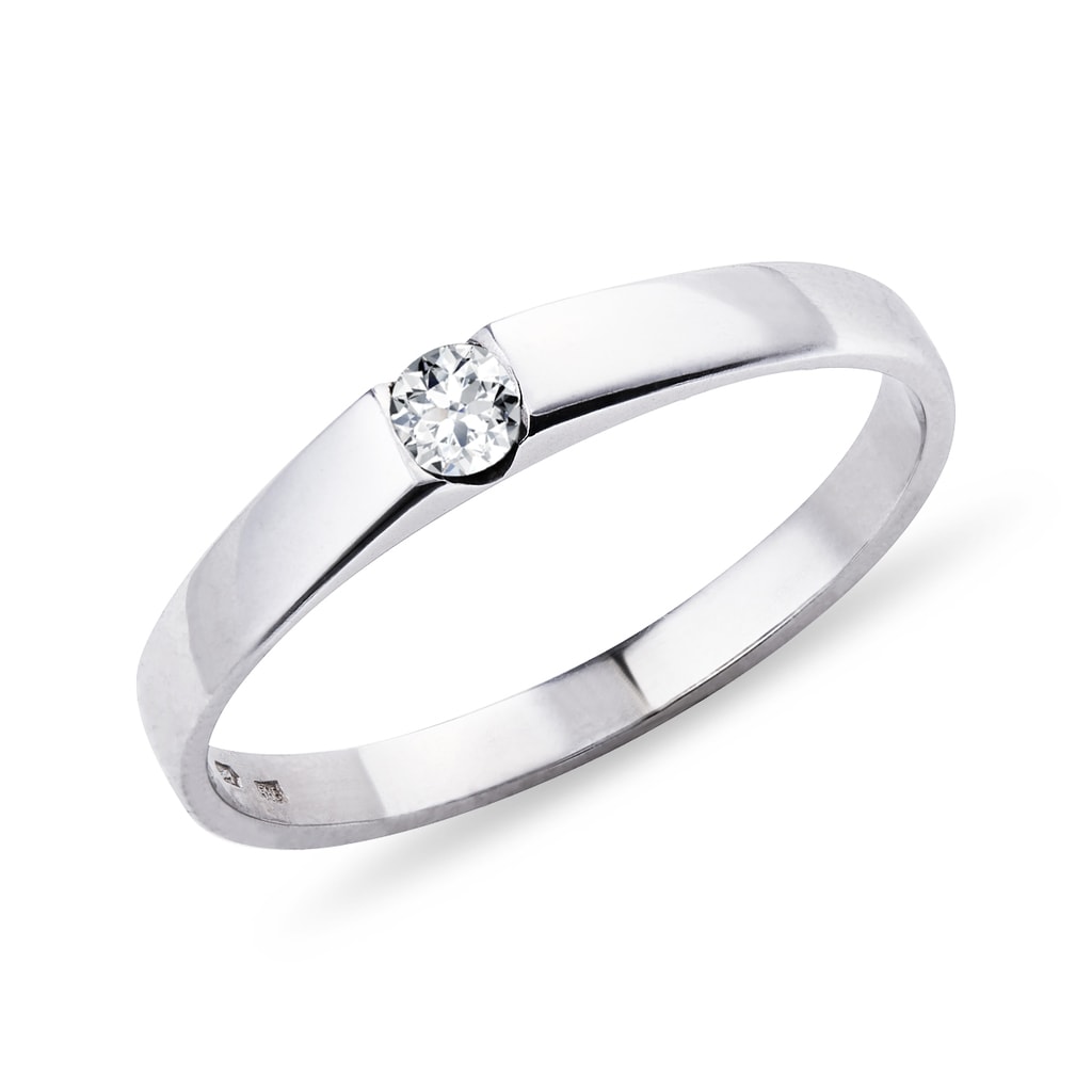 Prsten z bílého 14k zlata s kulatým diamantem | KLENOTA
