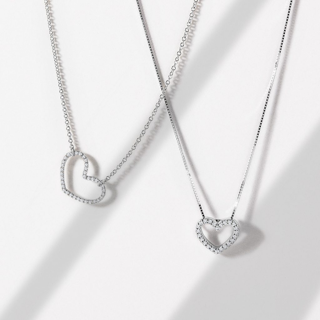 SUN 925 Sterling Silver Double Heart Diamond Pendant / Necklace | eBay