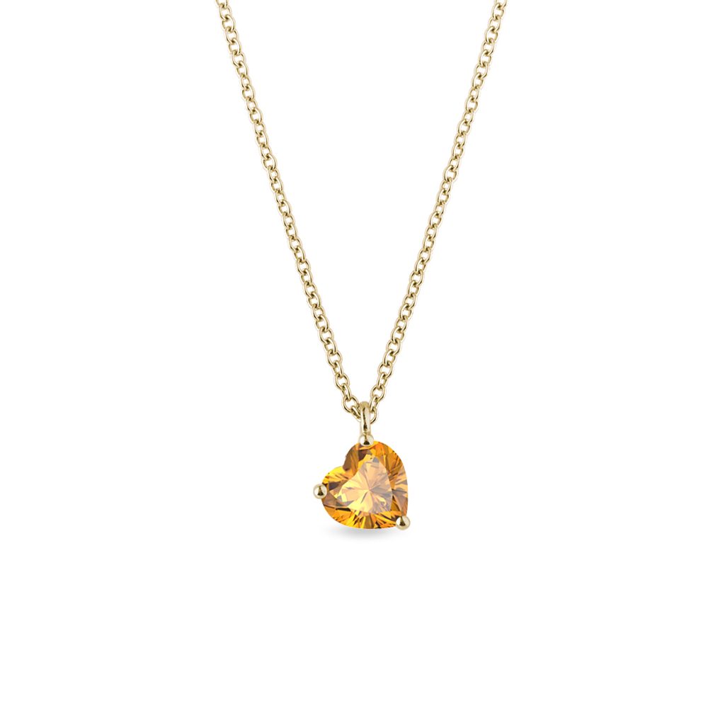 Heart-shaped citrine pendant necklace in gold | KLENOTA