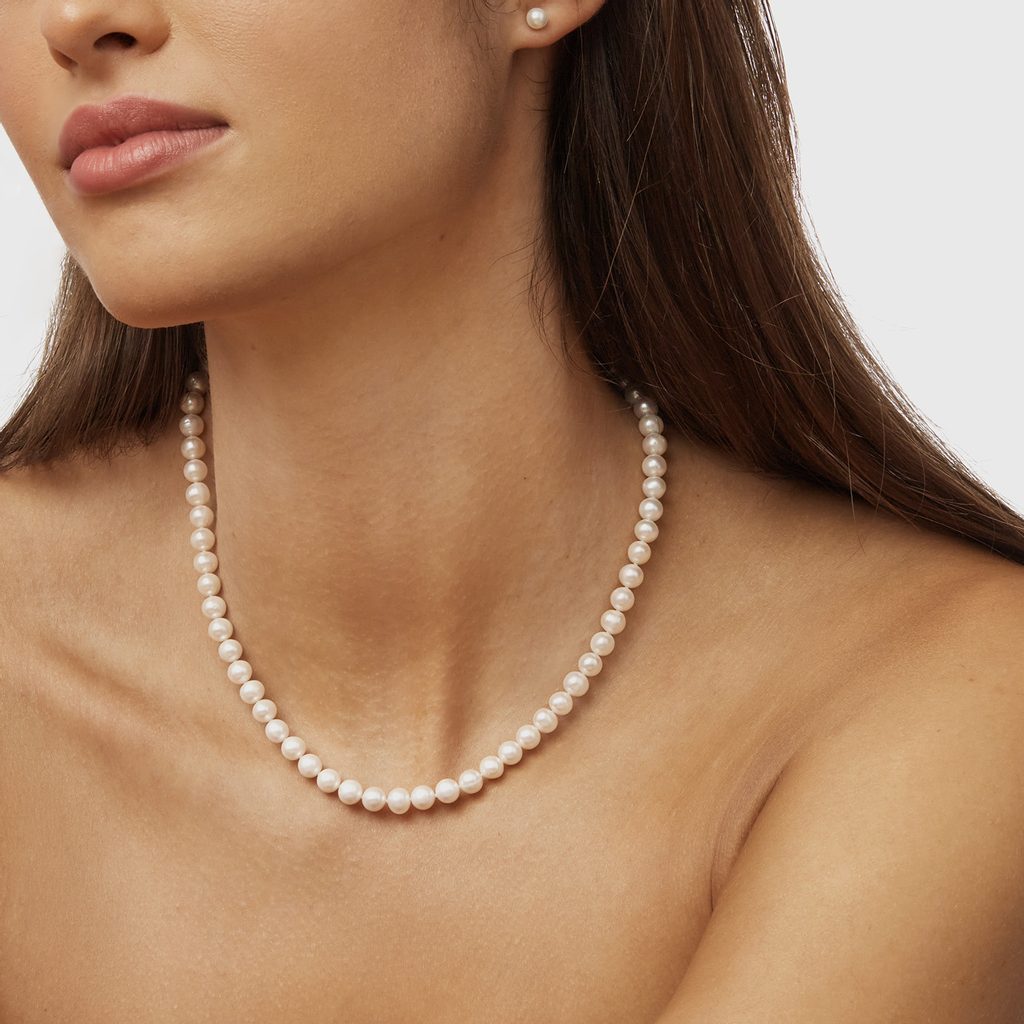 Freshwater Pearl Necklace with Sterling Silver and Diamond Clasp, Jewel In  the Sea