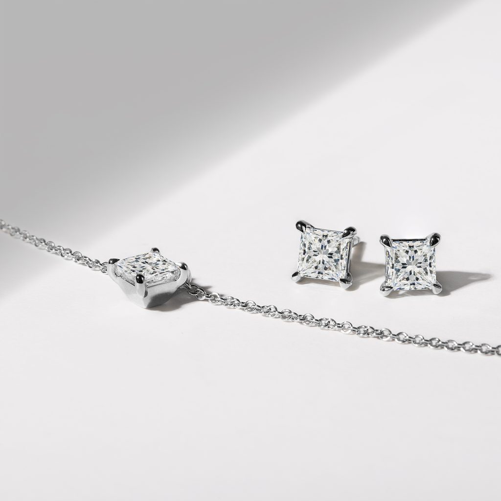 White Gold Necklace and Earring Set with Lab Grown Diamonds KLENOTA
