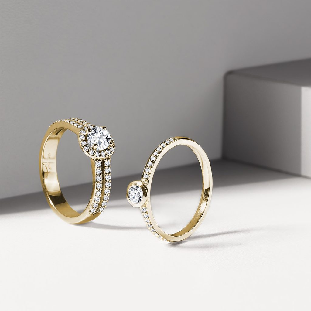 Luxusní diamantový prsten ve žlutém 14k zlatě | KLENOTA