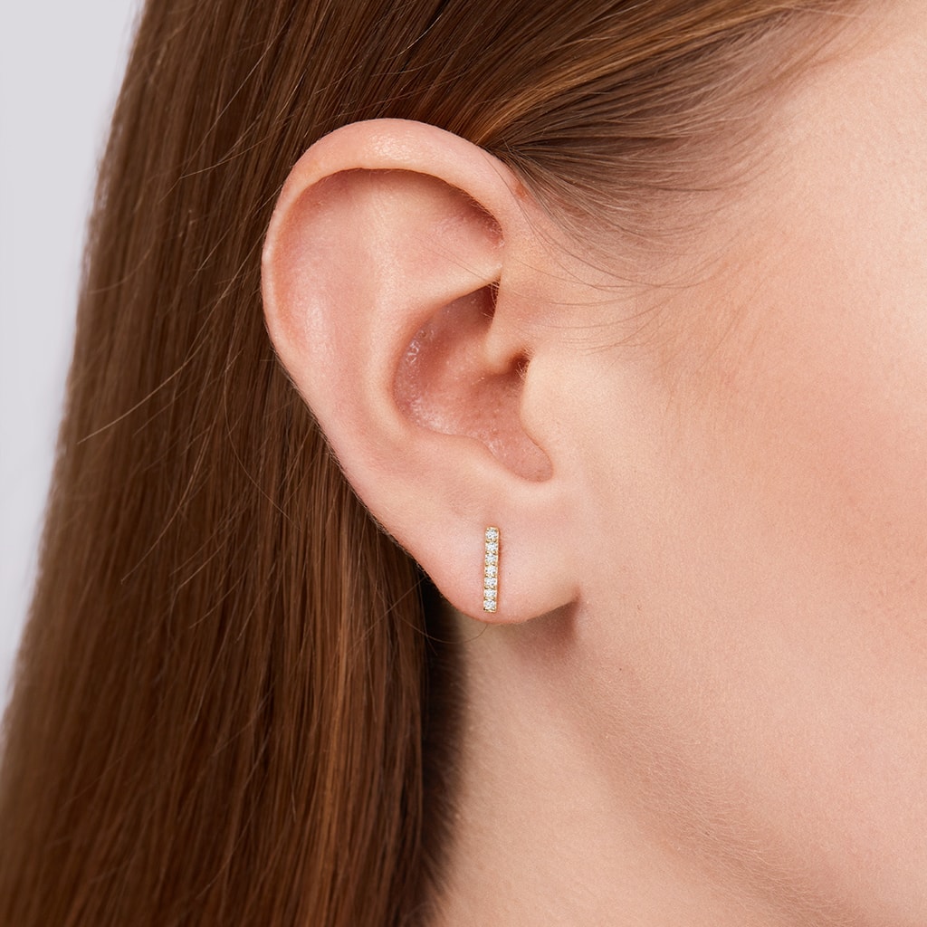 Boucles d'oreilles petits bâtons en or et diamant | KLENOTA