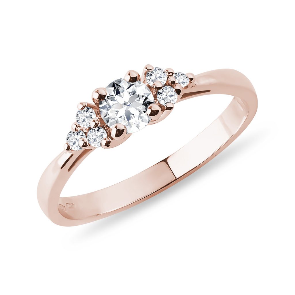 Elegant Rose Gold Ring Decorated with White Diamonds | KLENOTA