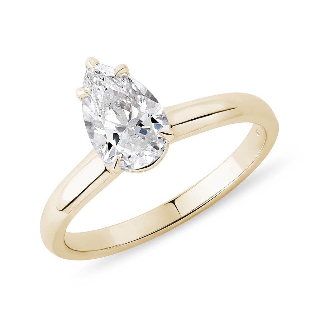 Gold ring with 1,0ct lab grown diamond drop | KLENOTA