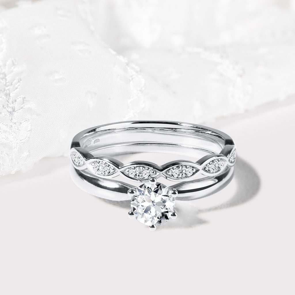 Elegant wedding and engagement rings in white gold | KLENOTA