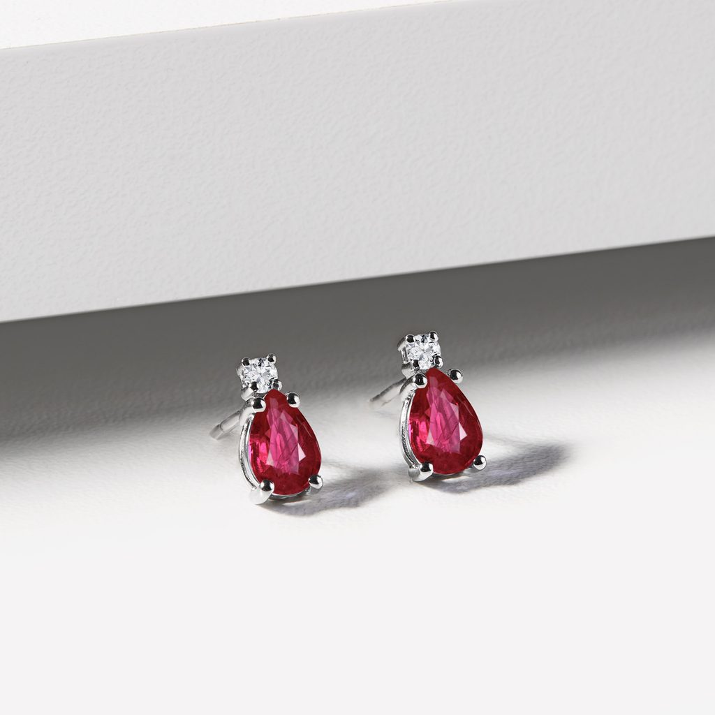 Drop Earrings with Diamonds and Rubies | KLENOTA