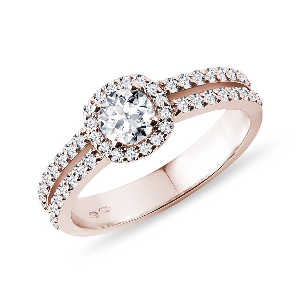 Luxusní diamantový prsten v růžovém 14k zlatě | KLENOTA