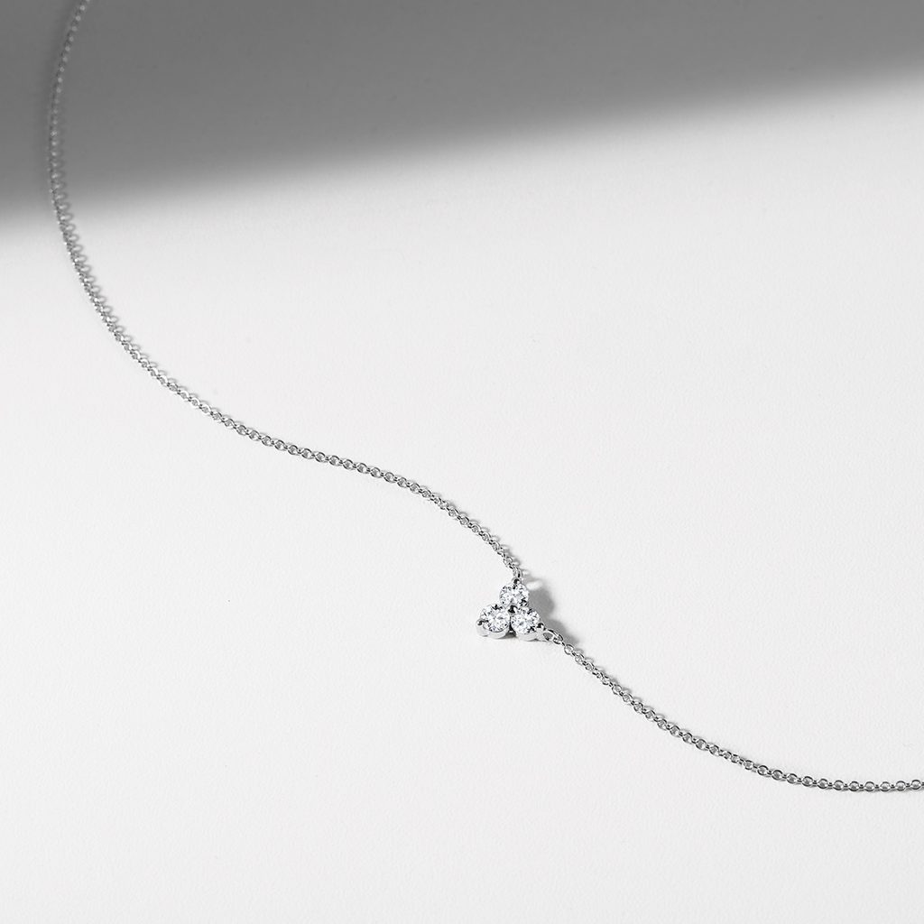 White Gold Necklace with Three White Diamonds | KLENOTA