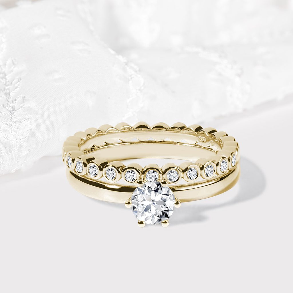 Set zásnubního a snubního prstenu ve žlutém zlatě | KLENOTA
