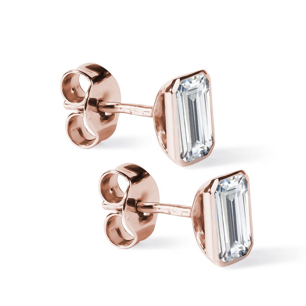 Convertible moissanite chain drop earrings in rose gold | KLENOTA