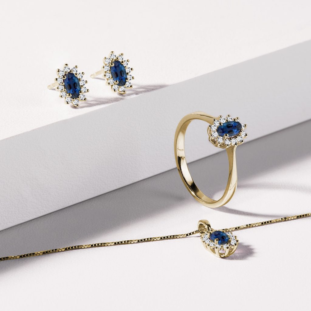 Fine White Gold Earrings with Sapphires and Diamonds | KLENOTA