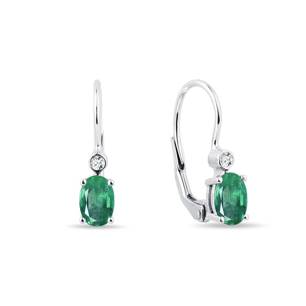 White Gold Earrings with Emeralds and Brilliants | KLENOTA
