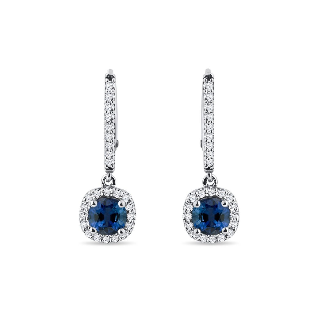 Brilliant Earrings with Sapphires in White Gold | KLENOTA