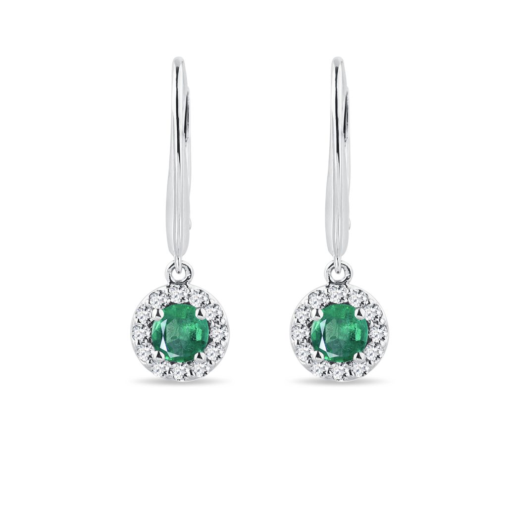 Emerald and Diamond White Gold Earrings | KLENOTA