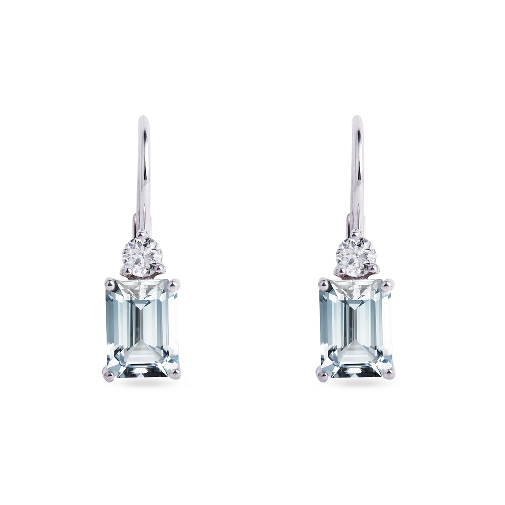 Boucles d'oreilles en or blanc avec aigue-marine et diamants | KLENOTA